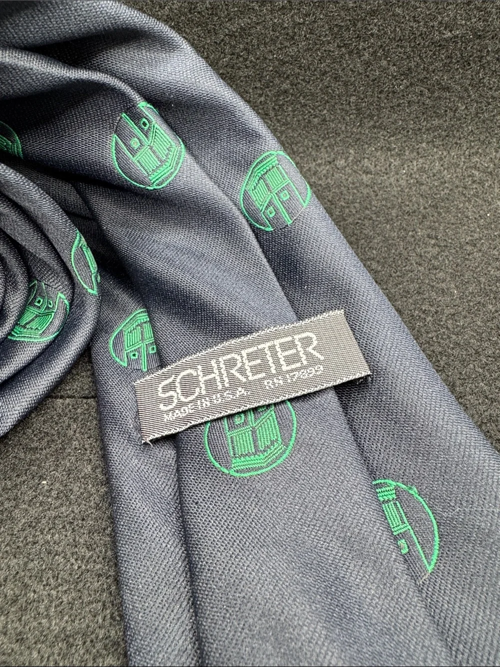 Classic Navy Tie with Green Tardis Pattern